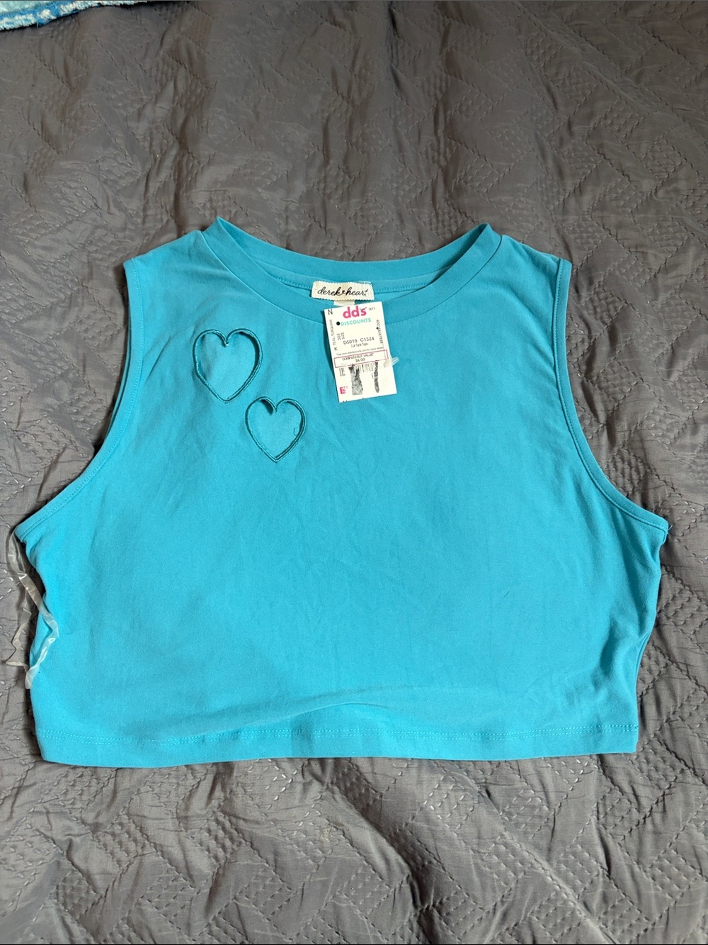 Derek Lam Teal Crop Tank with Double Heart Stitch